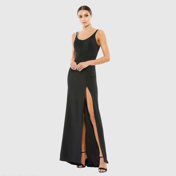 NWT Mac Duggal Sleeveless Crystal Scoop Neckline Column Gown with Slit 6 #A0098 - Picture 1 of 8